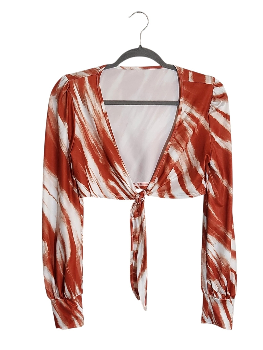 SHEIN Orange and White Print Tie Front Crop Top Size Medium NWT